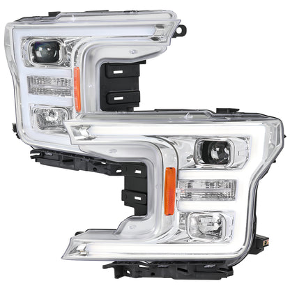 2018-2020 Ford F-150 LED C-Bar Projector Headlights (Chrome Housing / Clear Lens)