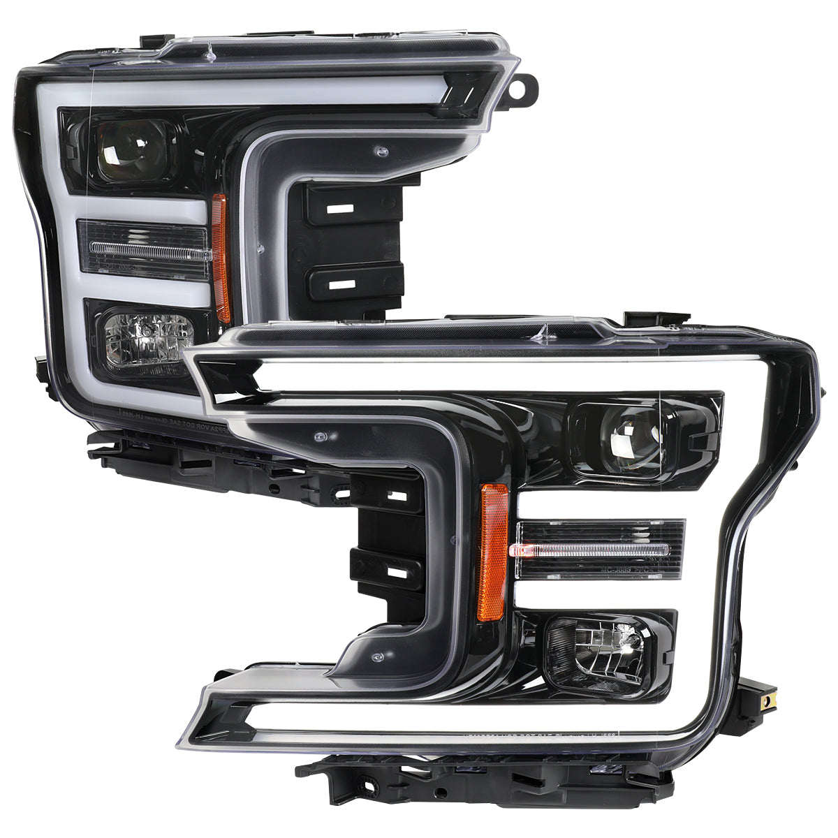 2018-2020 Ford F-150 LED C-Bar Projector Headlights (Glossy Black Housing / Clear Lens)
