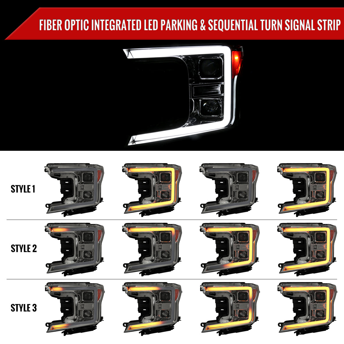 2018-2020 Ford F-150 LED C-Bar Projector Headlights w/ Switchback Sequential Turn Signal Lights (Chrome Housing / Smoked Lens)