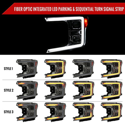 2018-2020 Ford F-150 LED C-Bar Projector Headlights w/ Switchback Sequential Turn Signal Lights (Chrome Housing / Smoked Lens)