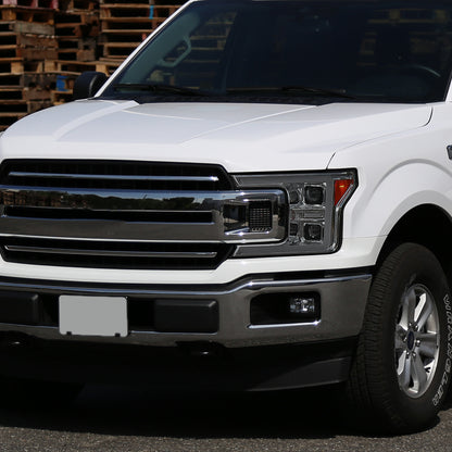 2018-2020 Ford F-150 LED C-Bar Projector Headlights w/ Switchback Sequential Turn Signal Lights (Chrome Housing / Smoked Lens)