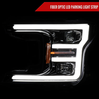 2018-2020 Ford F-150 LED C-Bar Projector Headlights (Black Housing / Smoked Lens)