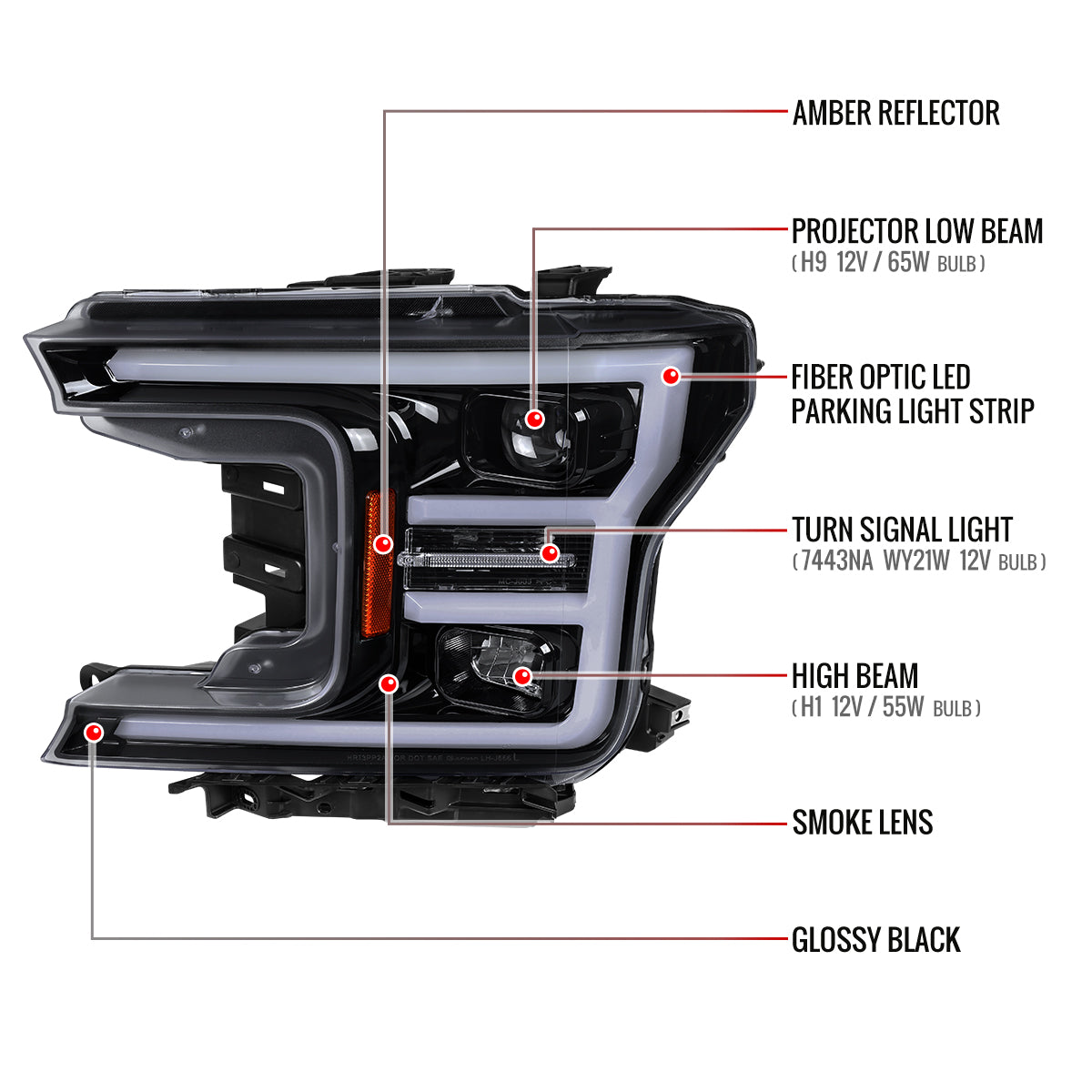 2018-2020 Ford F-150 LED C-Bar Projector Headlights (Black Housing / Smoked Lens)