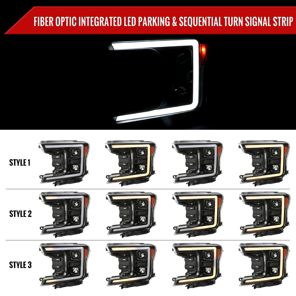 2018-2020 Ford F-150 LED C-Bar Projector Headlights w/ Switchback Sequential Turn Signal Lights (Matte Black Housing / Clear Lens)