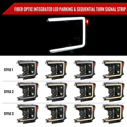 2018-2020 Ford F-150 LED C-Bar Projector Headlights w/ Switchback Sequential Turn Signal Lights (Matte Black Housing / Clear Lens)