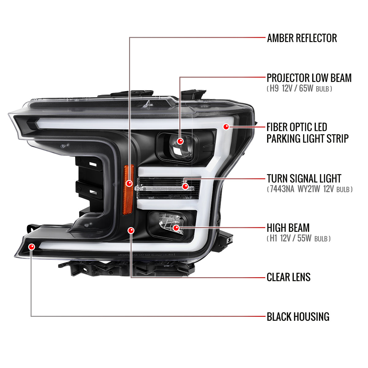 2018-2020 Ford F-150 LED C-Bar Projector Headlights (Black Housing / Clear Lens)