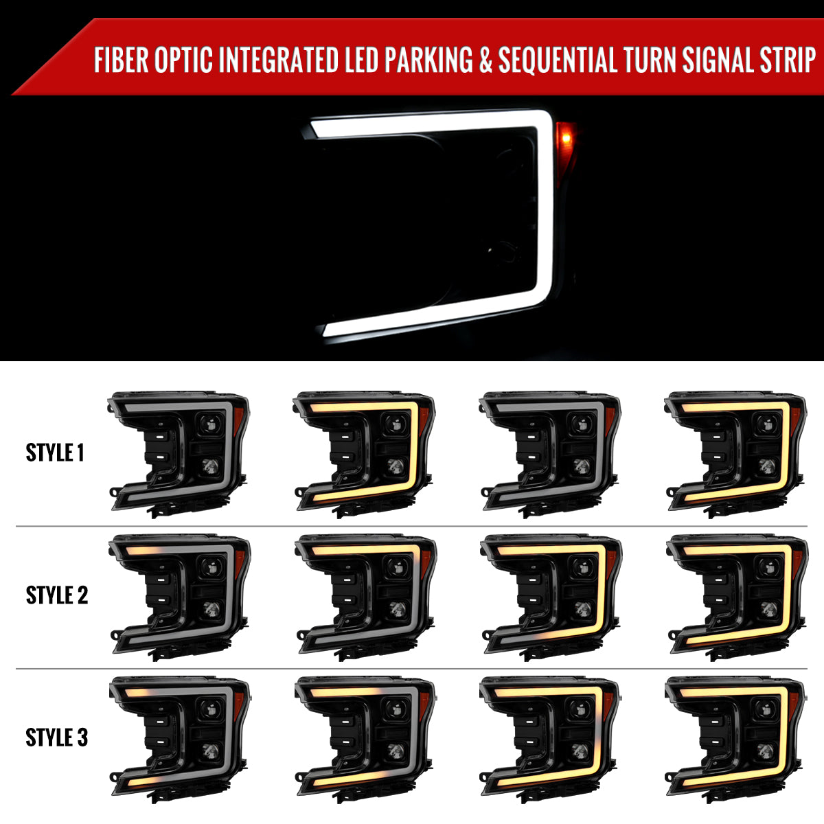 2018-2020 Ford F-150 LED C-Bar Projector Headlights w/ Switchback Sequential Turn Signal Lights (Matte Black Housing / Smoked Lens)