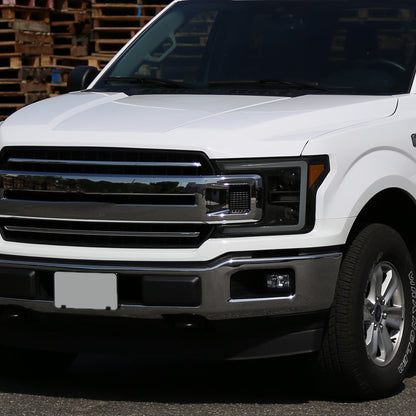 2018-2020 Ford F-150 LED C-Bar Projector Headlights w/ Switchback Sequential Turn Signal Lights (Matte Black Housing / Smoked Lens)