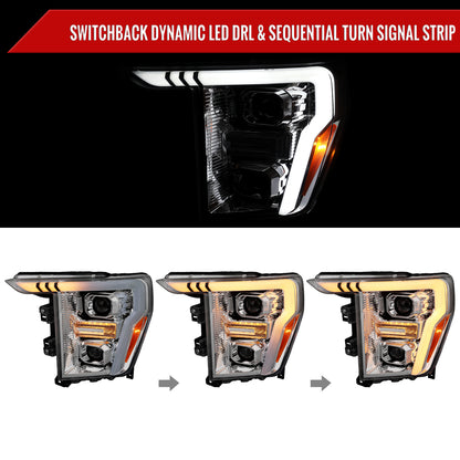 2021-2023 Ford F-150 Projector Headlight w/ Switchback Sequential Turn Signal LED Bar (Chrome Housing / Clear Lens)
