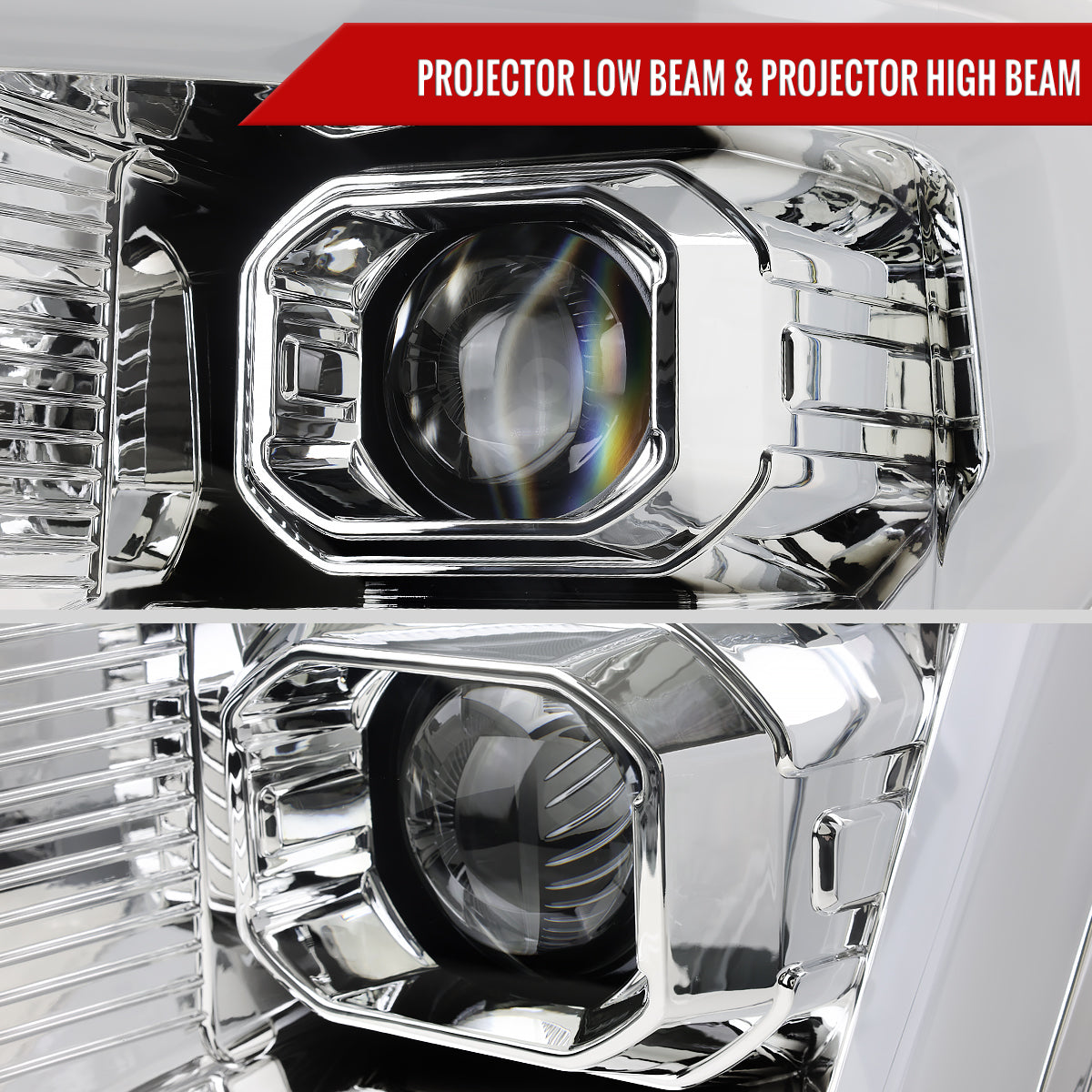 2021-2023 Ford F-150 Projector Headlight w/ Switchback Sequential Turn Signal LED Bar (Chrome Housing / Clear Lens)