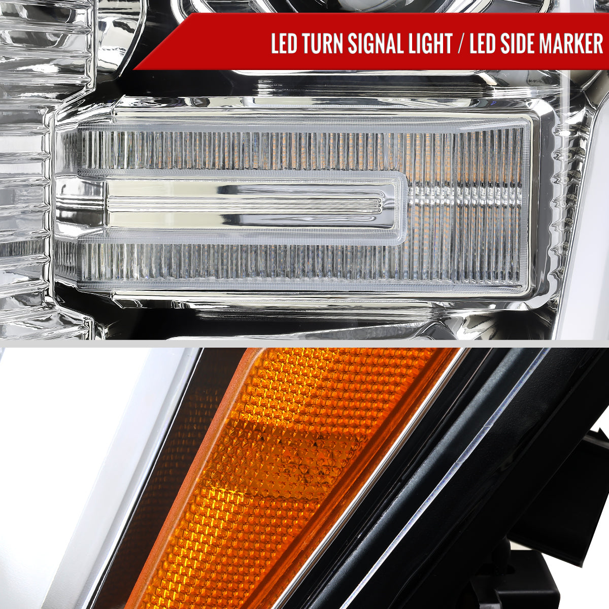 2021-2023 Ford F-150 Projector Headlight w/ Switchback Sequential Turn Signal LED Bar (Chrome Housing / Clear Lens)