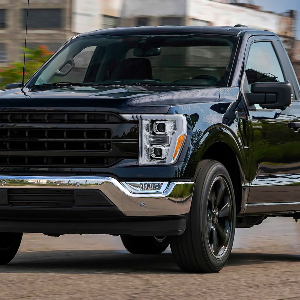 2021-2023 Ford F-150 Projector Headlight w/ Switchback Sequential Turn Signal LED Bar (Chrome Housing / Clear Lens)