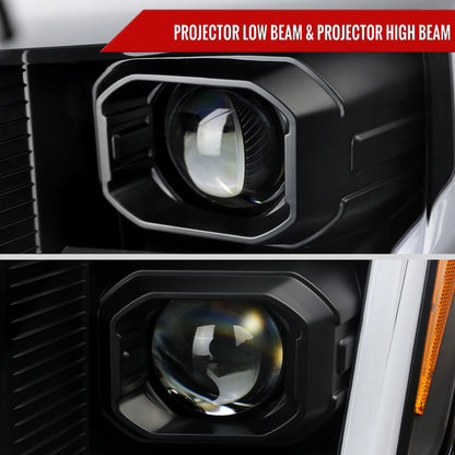 2021-2023 Ford F-150 Projector Headlight w/ Switchback Sequential Turn Signal LED Bar (Black Housing / Clear Lens)