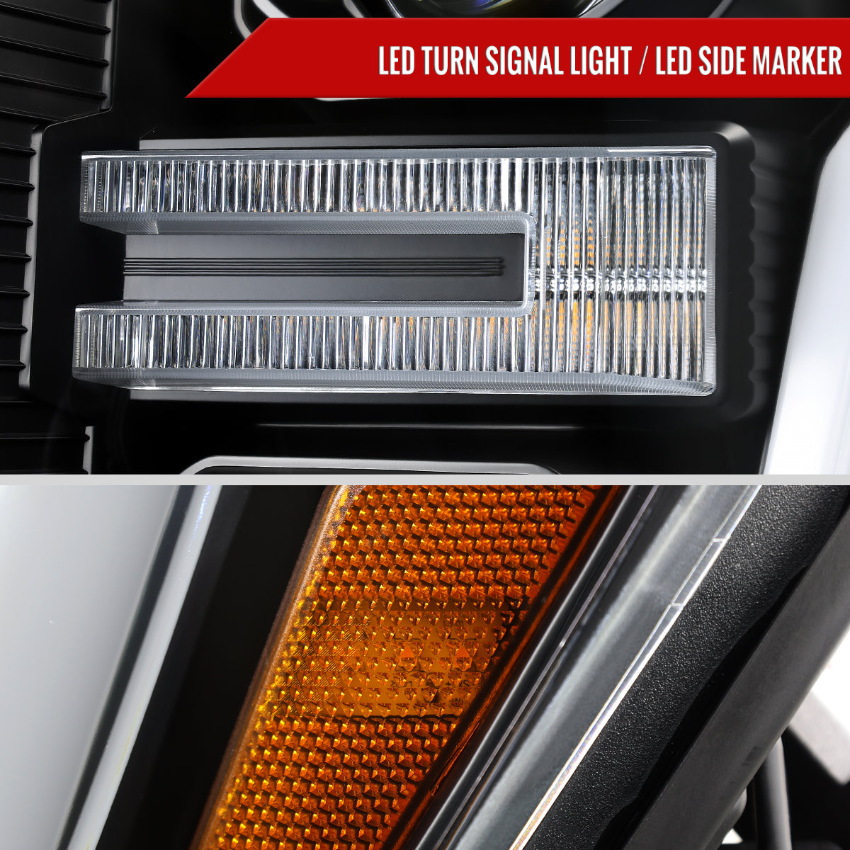 2021-2023 Ford F-150 Projector Headlight w/ Switchback Sequential Turn Signal LED Bar (Black Housing / Clear Lens)