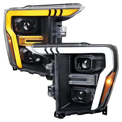 2021-2023 Ford F-150 Projector Headlight w/ Switchback Sequential Turn Signal LED Bar (Black Housing / Clear Lens)