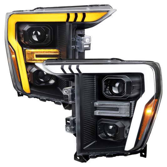 2021-2023 Ford F-150 Projector Headlight w/ Switchback Sequential Turn Signal LED Bar (Black Housing / Clear Lens)