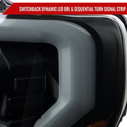 2021-2023 Ford F-150 Projector Headlight w/ Switchback Sequential Turn Signal LED Bar (Black Housing / Smoked Lens)
