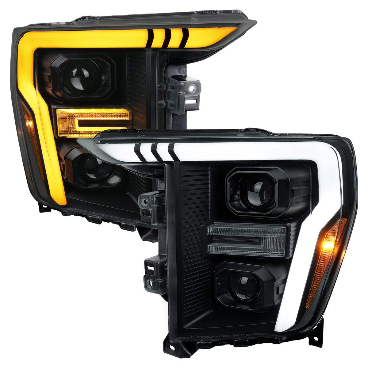 2021-2023 Ford F-150 Projector Headlight w/ Switchback Sequential Turn Signal LED Bar (Black Housing / Smoked Lens)
