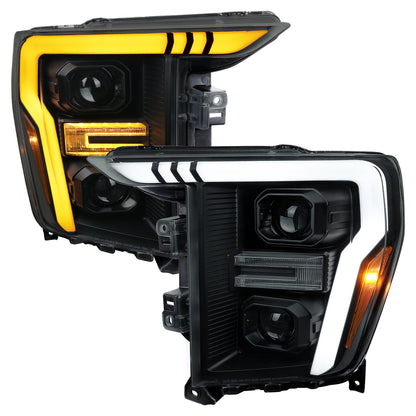 2021-2023 Ford F-150 Projector Headlight w/ Switchback Sequential Turn Signal LED Bar (Black Housing / Smoked Lens)