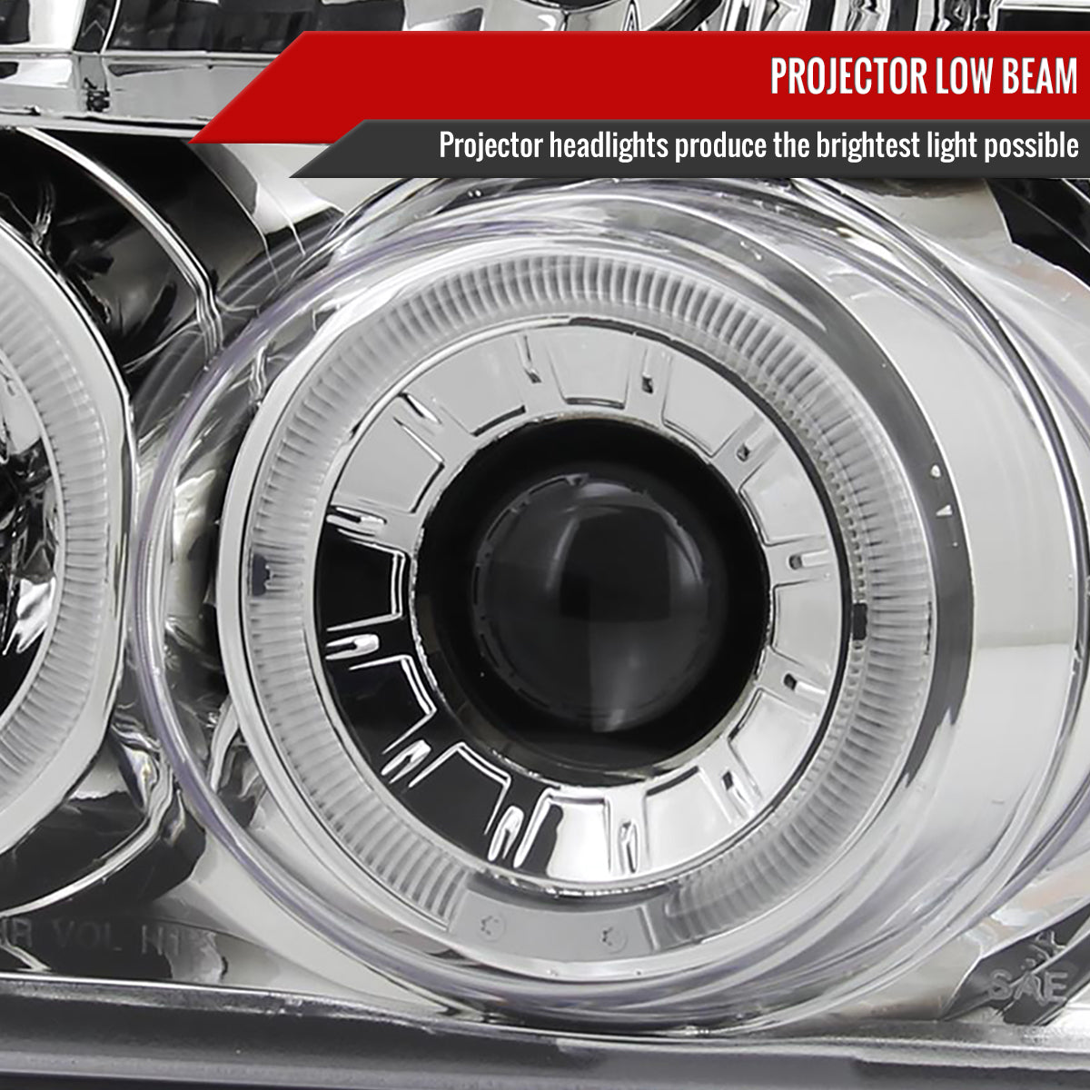 1992-1996 Ford F-150 F-250 F-350 Bronco Dual Halo Projector Headlights (Chrome Housing/Clear Lens)