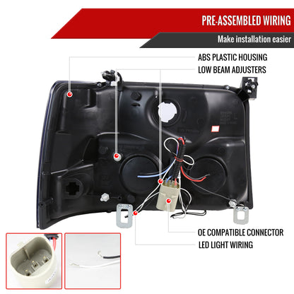1992-1996 Ford F-150 F-250 F-350 Bronco Dual Halo Projector Headlights (Chrome Housing/Clear Lens)