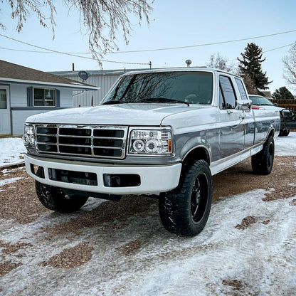 1992-1996 Ford F-150 F-250 F-350 Bronco Dual Halo Projector Headlights (Chrome Housing/Clear Lens)