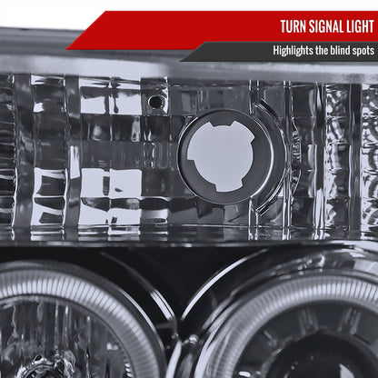1992-1996 Ford F-150 F-250 F-350 Bronco Dual Halo Projector Headlights (Glossy Black Housing/Smoked Lens)