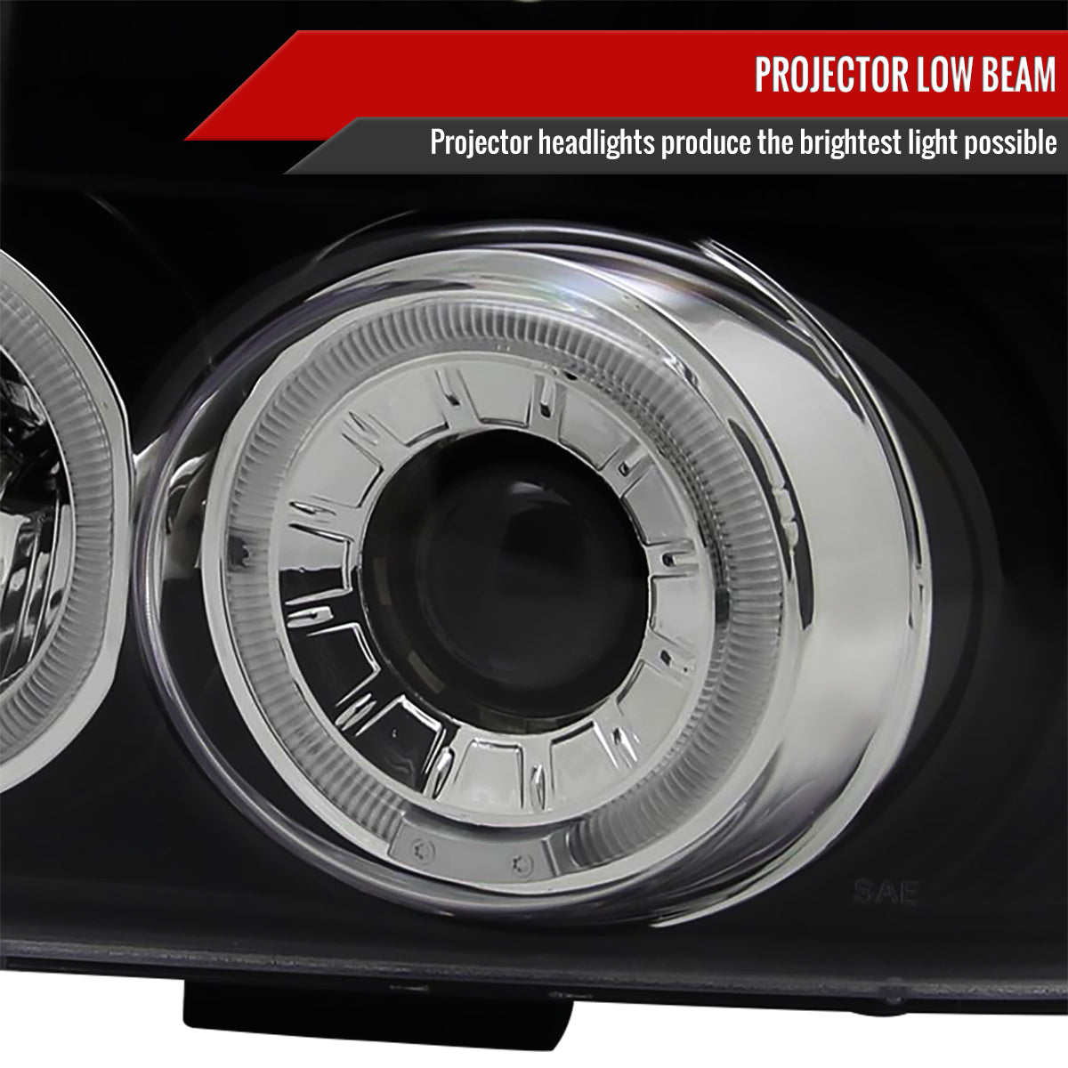 1992-1996 Ford F-150 F-250 F-350 Bronco Dual Halo Projector Headlights - V2 (Matte Black Housing/Clear Lens)