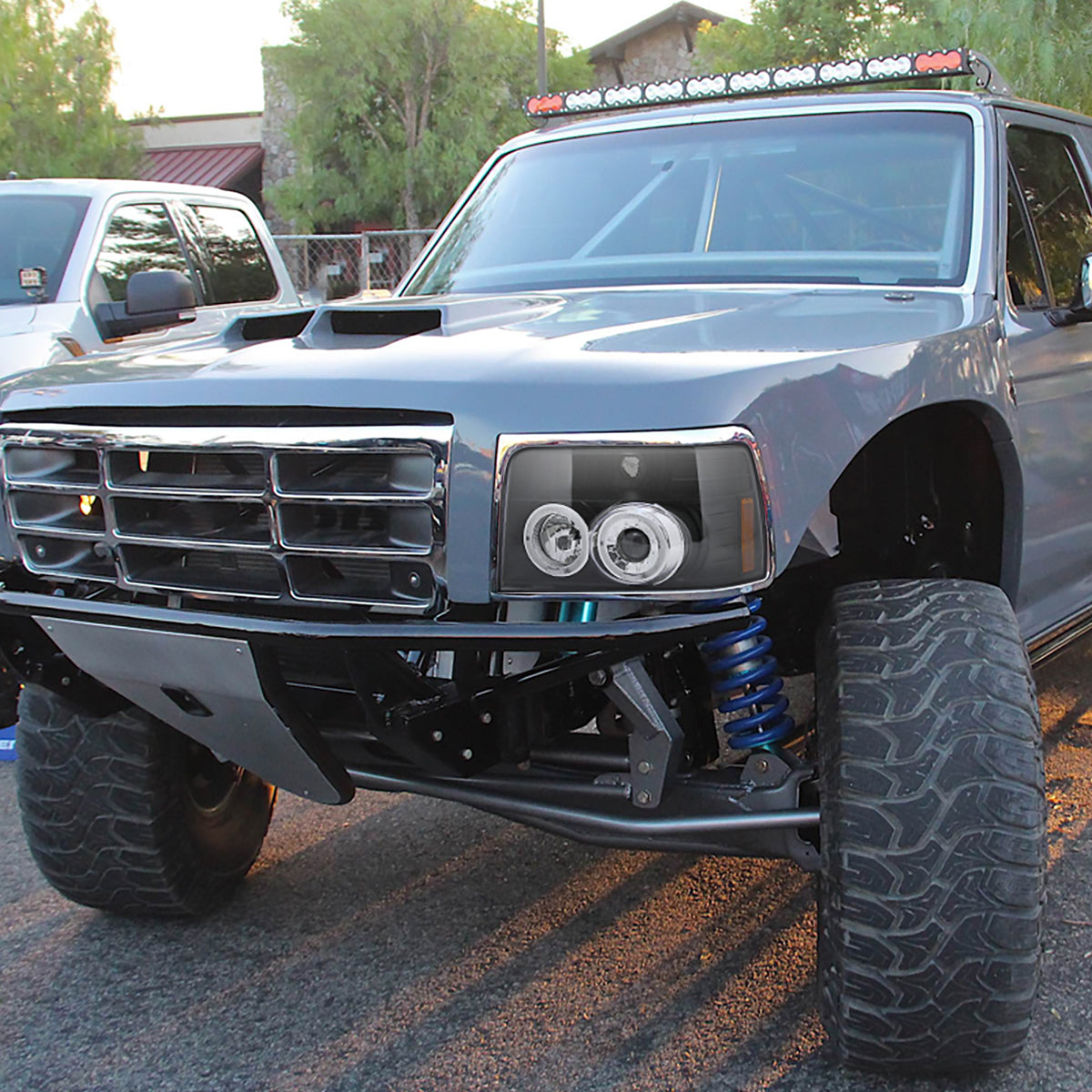 1992-1996 Ford F-150 F-250 F-350 Bronco Dual Halo Projector Headlights - V2 (Matte Black Housing/Clear Lens)
