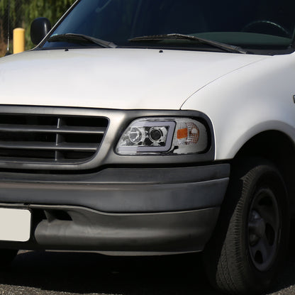 1997-2004 Ford F-150 / 1997-2002 Expedition LED C-Bar Projector Headlights (Chrome Housing/Clear Lens)