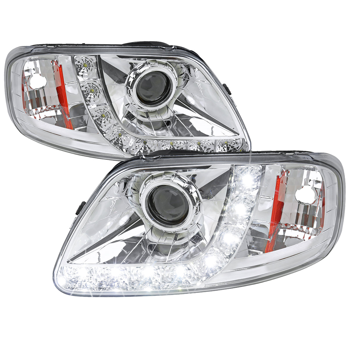 1997-2004 Ford F-150 / 1997-2002 Expedition Projector Headlights w/ SMD LED Light Strip (Chrome Housing/Clear Lens)