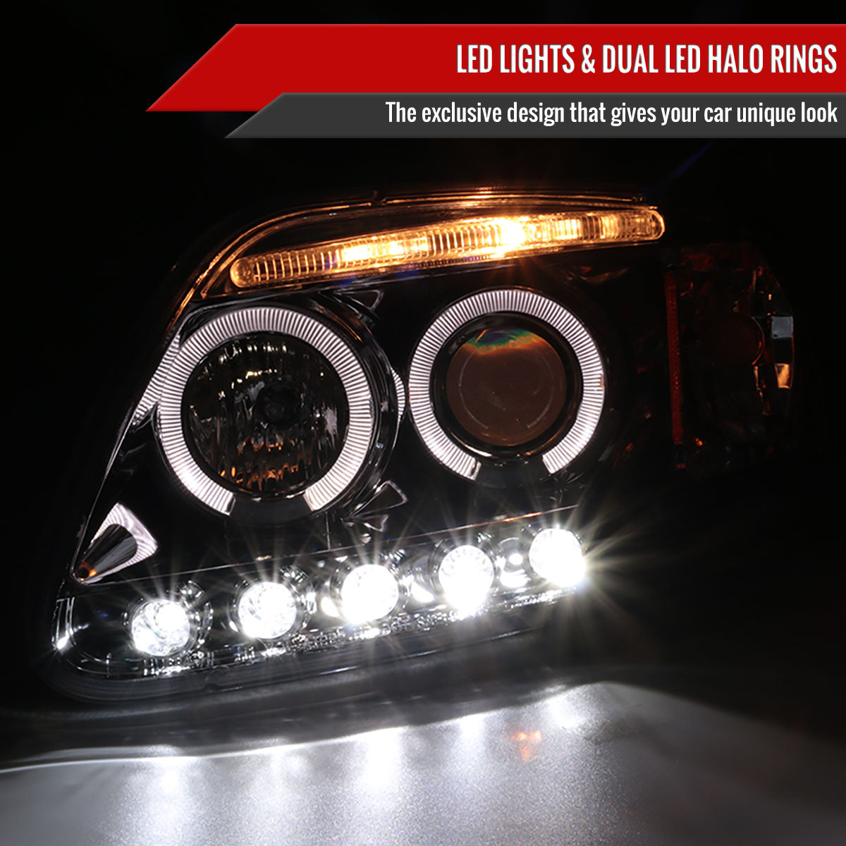 1997-2004 Ford F-150 / 1997-2002 Expedition Dual Halo Projector Headlights (Chrome Housing/Clear Lens)