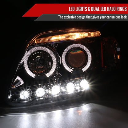 1997-2004 Ford F-150 / 1997-2002 Expedition Dual Halo Projector Headlights (Chrome Housing/Clear Lens)