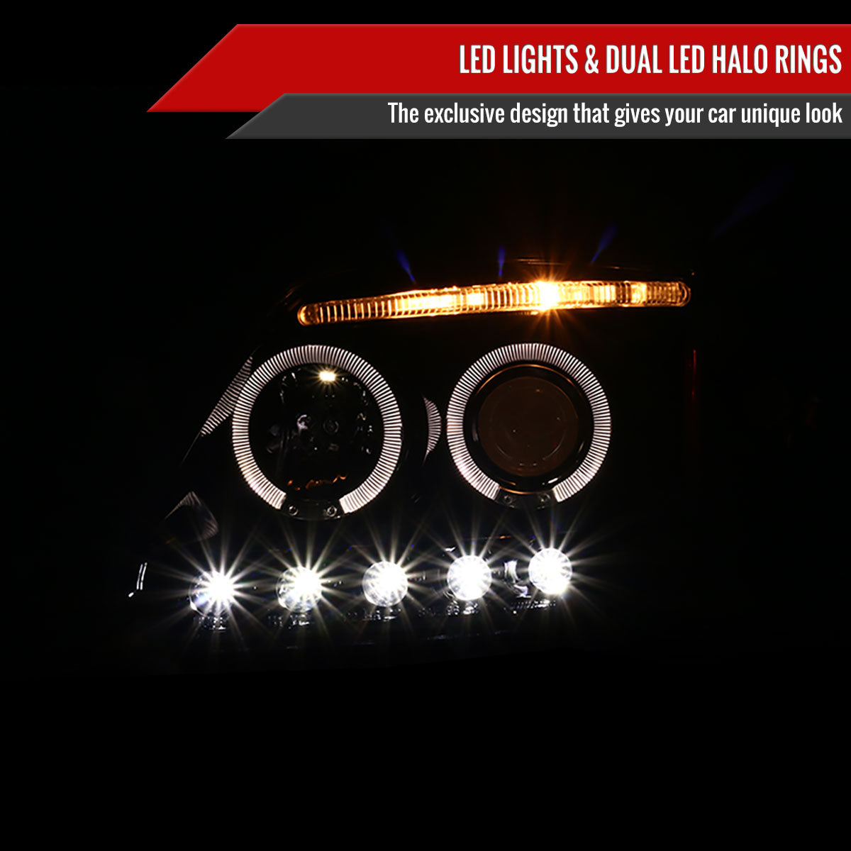 1997-2004 Ford F-150 / 1997-2002 Expedition Dual Halo Projector Headlights (Jet Black Housing/Clear Lens)