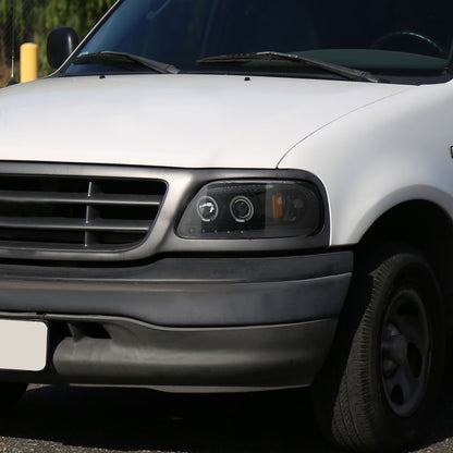 1997-2004 Ford F-150 / 1997-2002 Expedition Dual Halo Projector Headlights (Jet Black Housing/Clear Lens)
