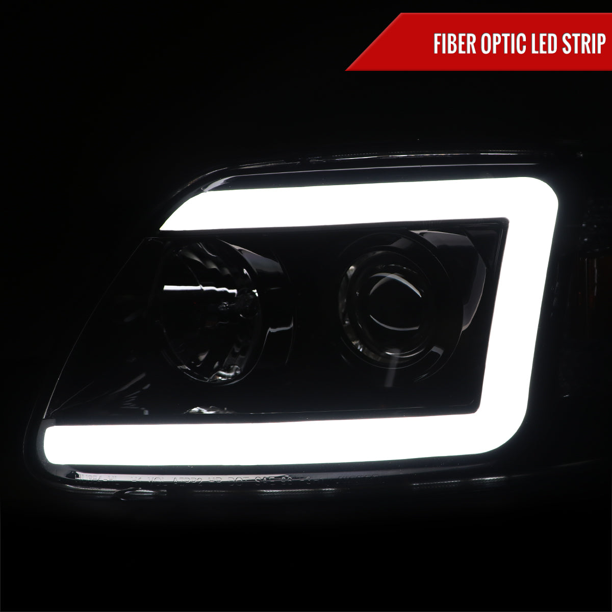 1997-2004 Ford F-150 / 1997-2002 Expedition LED C-Bar Projector Headlights (Glossy Black Housing/Smoked Lens)
