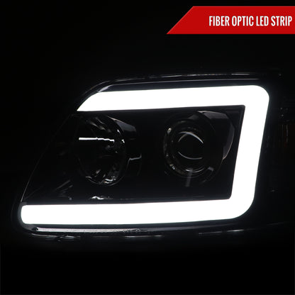1997-2004 Ford F-150 / 1997-2002 Expedition LED C-Bar Projector Headlights (Glossy Black Housing/Smoked Lens)