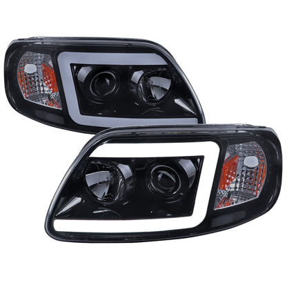 1997-2004 Ford F-150 / 1997-2002 Expedition LED C-Bar Projector Headlights (Glossy Black Housing/Smoked Lens)