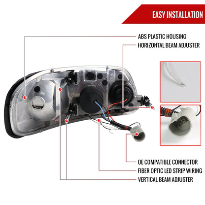 1997-2004 Ford F-150 / 1997-2002 Expedition LED C-Bar Projector Headlights (Black Housing/Clear Lens)