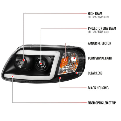 1997-2004 Ford F-150 / 1997-2002 Expedition LED C-Bar Projector Headlights (Black Housing/Clear Lens)