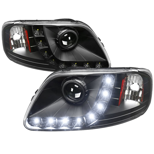 1997-2004 Ford F-150 / 1997-2002 Expedition Projector Headlights w/ SMD LED Light Strip (Matte Black Housing/Clear Lens)