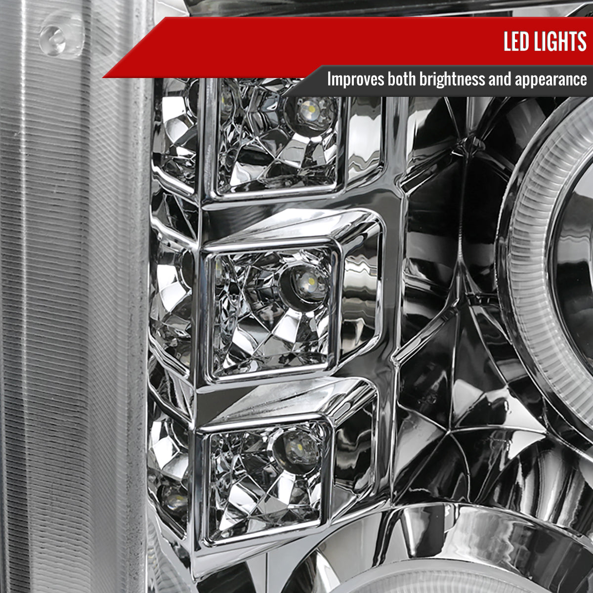 2008-2010 Ford F-250 F-350 F-450 Dual Halo Projector Headlights (Chrome Housing/Clear Lens)