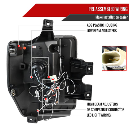 2008-2010 Ford F-250 F-350 F-450 Dual Halo Projector Headlights (Chrome Housing/Clear Lens)