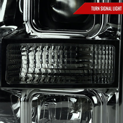 2008-2010 Ford F-250 F-350 F-450 LED C-Bar Projector Headlight (Chrome Housing/Smoked Lens)