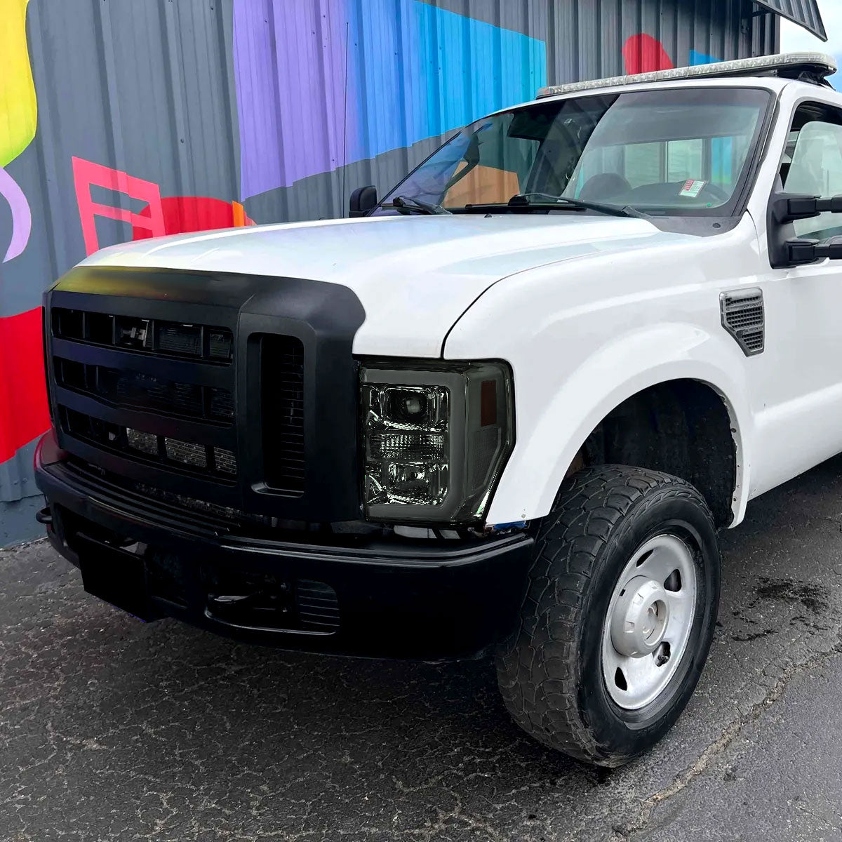 2008-2010 Ford F-250 F-350 F-450 LED C-Bar Projector Headlight (Chrome Housing/Smoked Lens)
