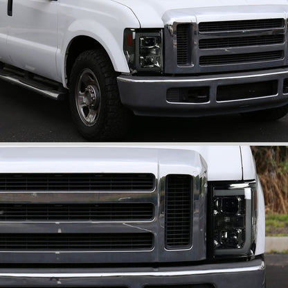 2008-2010 Ford F-250 F-350 F-450 LED C-Bar Projector Headlight (Chrome Housing/Smoked Lens)