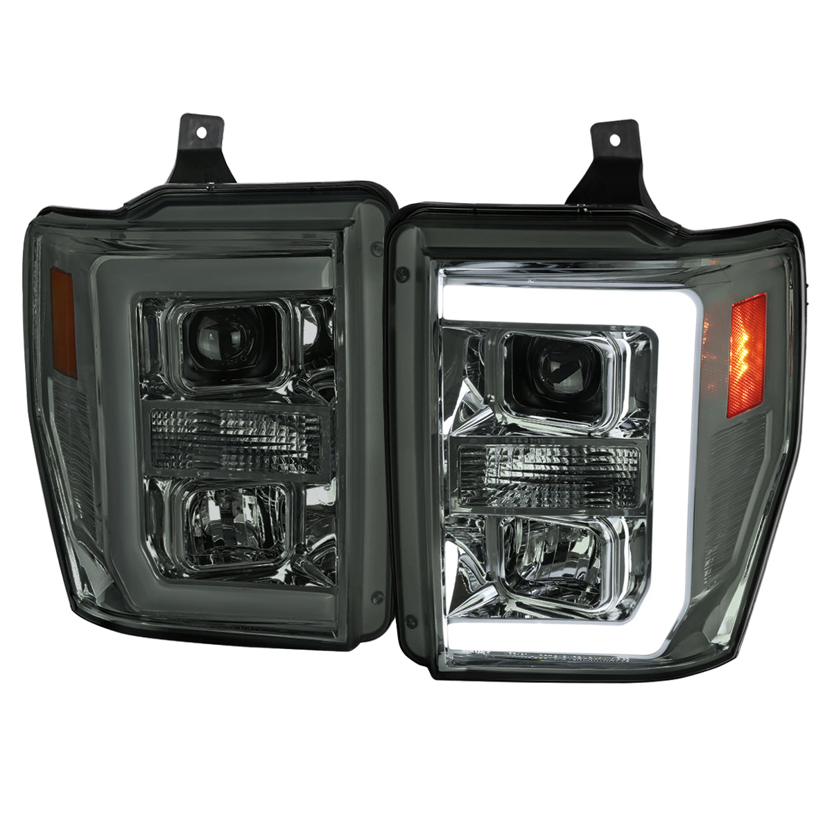 2008-2010 Ford F-250 F-350 F-450 LED C-Bar Projector Headlight (Chrome Housing/Smoked Lens)