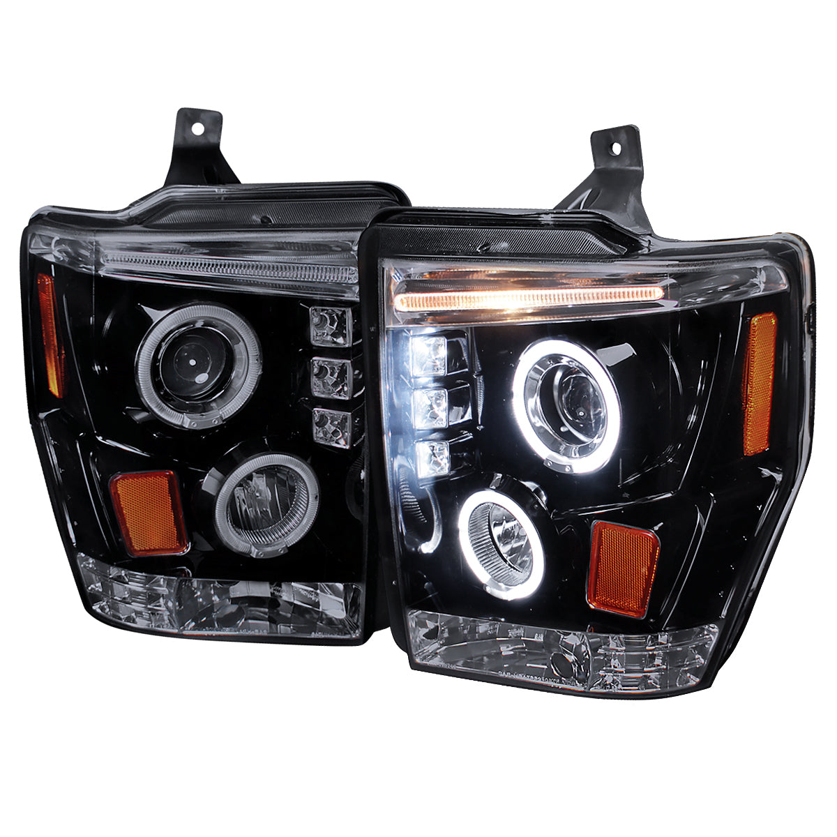 2008-2010 Ford F-250 F-350 F-450 Dual Halo Projector Headlights (Glossy Black Housing/Smoked Lens)