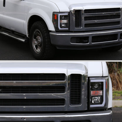 2008-2010 Ford F-250 F-350 F-450 LED C-Bar Projector Headlight (Matte Black Housing/Clear Lens)