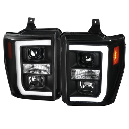 2008-2010 Ford F-250 F-350 F-450 LED C-Bar Projector Headlight (Matte Black Housing/Clear Lens)